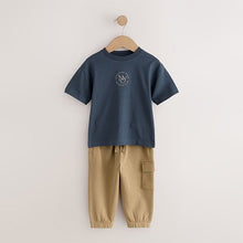 Load image into Gallery viewer, Navy/Tan Short Sleeve T-Shirt and Utility Joggers Set (3mths-6yrs)

