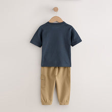 Load image into Gallery viewer, Navy/Tan Short Sleeve T-Shirt and Utility Joggers Set (3mths-6yrs)
