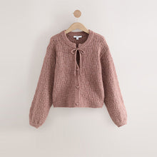 Load image into Gallery viewer, Blush Pink Tie Neck Heart Button Cardigan
