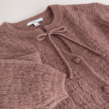Load image into Gallery viewer, Blush Pink Tie Neck Heart Button Cardigan
