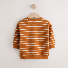 Load image into Gallery viewer, Tan Brown Ecru Stripe Bear All-Over Print Crew Neck Sweatshirt (3mths-6yrs)
