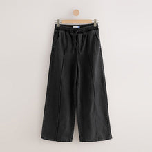 Load image into Gallery viewer, Washed Black Pintuck Wide Leg Denim Joggers
