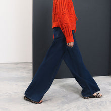 Load image into Gallery viewer, Indigo Blue Pintuck Wide Leg Denim Joggers
