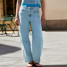 Load image into Gallery viewer, Mid Blue Denim Horseshoe Barrel Jeans
