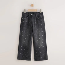 Load image into Gallery viewer, Charcoal Grey Stud Embellished Wide Leg Jeans (3-12yrs)
