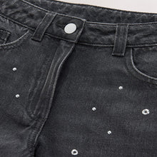 Load image into Gallery viewer, Charcoal Grey Stud Embellished Wide Leg Jeans (3-12yrs)

