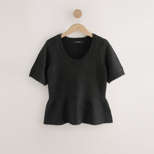 Load image into Gallery viewer, Black Scoop Neck Peplum Knitted Top With Wool
