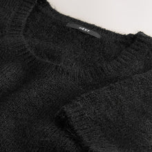 Load image into Gallery viewer, Black Scoop Neck Peplum Knitted Top With Wool
