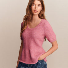 Load image into Gallery viewer, Blush Pink Scoop Neck Peplum Knitted Top With Wool

