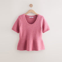 Load image into Gallery viewer, Blush Pink Scoop Neck Peplum Knitted Top With Wool
