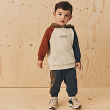Load image into Gallery viewer, Ecru Off White and Charcoal Grey Colourblock Hoodie and Joggers Set (3mths-6yrs)
