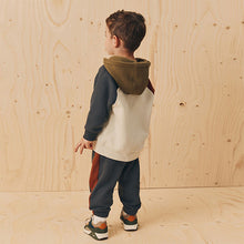 Load image into Gallery viewer, Ecru Off White and Charcoal Grey Colourblock Hoodie and Joggers Set (3mths-6yrs)
