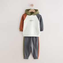 Load image into Gallery viewer, Ecru Off White and Charcoal Grey Colourblock Hoodie and Joggers Set (3mths-6yrs)
