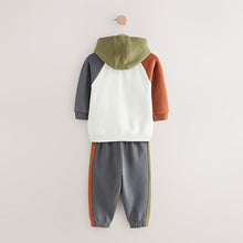 Load image into Gallery viewer, Ecru Off White and Charcoal Grey Colourblock Hoodie and Joggers Set (3mths-6yrs)
