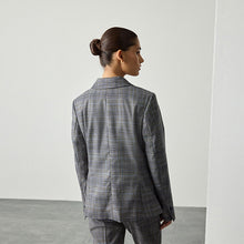 Load image into Gallery viewer, Grey/Blue Check Single Breasted Sculpting Blazer
