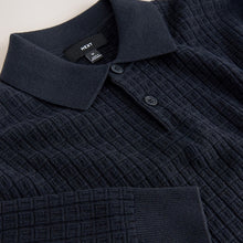 Load image into Gallery viewer, Navy Blue Texture Regular Fit Long Sleeve Knitted Polo Shirt
