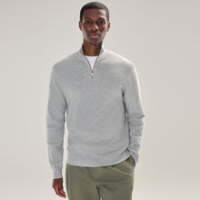 Load image into Gallery viewer, Grey Regular Fit Essential Ribbed Quarter Zip Neck Jumper
