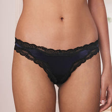 Load image into Gallery viewer, Navy/Champagne High Shine &amp; Lace Trim Brazilian Knickers 2 Pack
