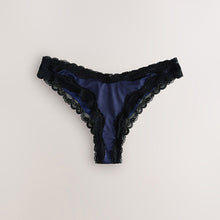 Load image into Gallery viewer, Navy/Champagne High Shine &amp; Lace Trim Brazilian Knickers 2 Pack
