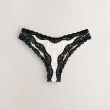 Load image into Gallery viewer, Navy/Champagne High Shine &amp; Lace Trim Brazilian Knickers 2 Pack
