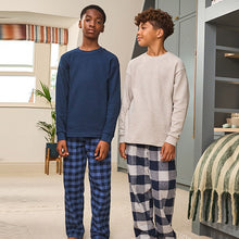 Load image into Gallery viewer, Blue/Grey Long Sleeve Woven Check Pyjamas 2 Pack (5-12yrs)
