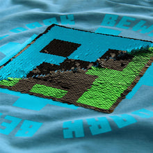 Load image into Gallery viewer, Navy Blue Minecraft Sequin T-Shirt (3-12yrs)
