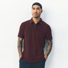 Load image into Gallery viewer, Burgundy Red Zip Neck N. Premium Smart Jaquard Polo Shirt
