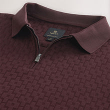 Load image into Gallery viewer, Burgundy Red Zip Neck N. Premium Smart Jaquard Polo Shirt
