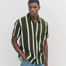 Load image into Gallery viewer, Olive Green Textured Stripe Jersey Shirt
