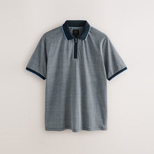 Load image into Gallery viewer, Blue Navy Geo Pattern Quarter Zip Polo Shirt
