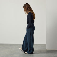 Load image into Gallery viewer, Navy Side Stitch Wide Leg Trousers
