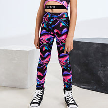 Load image into Gallery viewer, Black Multi Wave Sports Leggings (3-12yrs)
