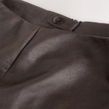 Load image into Gallery viewer, Chocolate Brown Faux Leather Asymetric Hem Midi Skirt
