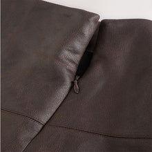 Load image into Gallery viewer, Chocolate Brown Faux Leather Asymetric Hem Midi Skirt
