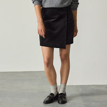 Load image into Gallery viewer, Black Corduroy Mini Wrap Skirt
