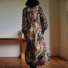 Load image into Gallery viewer, Black/Pink Floral Long Sleeve Midi Dress
