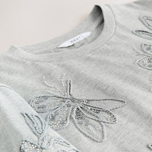Load image into Gallery viewer, Grey Floral Print Embellished T-Shirt
