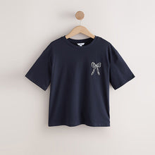 Load image into Gallery viewer, Navy Short Sleeve Embellished Bow T-Shirt
