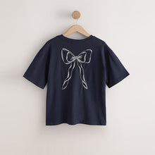Load image into Gallery viewer, Navy Short Sleeve Embellished Bow T-Shirt
