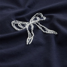 Load image into Gallery viewer, Navy Short Sleeve Embellished Bow T-Shirt
