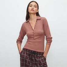 Load image into Gallery viewer, Pink N. Premium Long Sleeve Collar Polo Top
