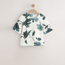 Load image into Gallery viewer, Green/Ecru Floral Print Short Sleeve Boxy T-Shirt
