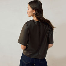 Load image into Gallery viewer, Chocolate Brown Faux Leather Short Sleeve T-Shirt
