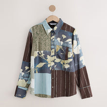 Load image into Gallery viewer, Blue Abstract Spliced Print Long Sleeve Button Down Shirt
