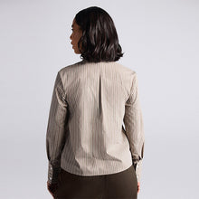 Load image into Gallery viewer, Mocha Brown Stripe Fitted Stretch Essential Long Sleeve Shirt
