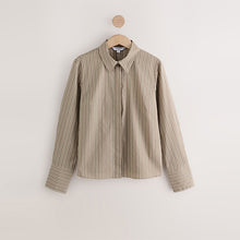 Load image into Gallery viewer, Mocha Brown Stripe Fitted Stretch Essential Long Sleeve Shirt

