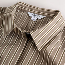 Load image into Gallery viewer, Mocha Brown Stripe Fitted Stretch Essential Long Sleeve Shirt
