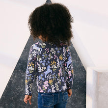 Load image into Gallery viewer, Navy Floral Unicorn Print Long Sleeve Ribbed T-Shirt (3mths-6yrs)
