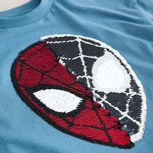 Load image into Gallery viewer, Blue Sequin Spiderman Short Sleeve T-Shirt (3-12yrs)

