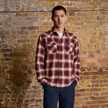 Load image into Gallery viewer, Damson Red Western Style Ombre Check Long Sleeve Shirt
